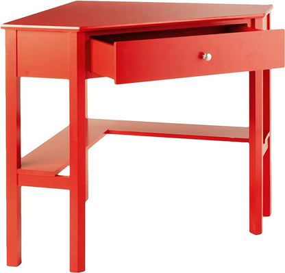 Target Marketing Systems Ellen Corner Desk Drawer and One Storage Shelf For Living Room, Bedroom, or Home Office, Small Computer Table, 42" W x 30" H, Red