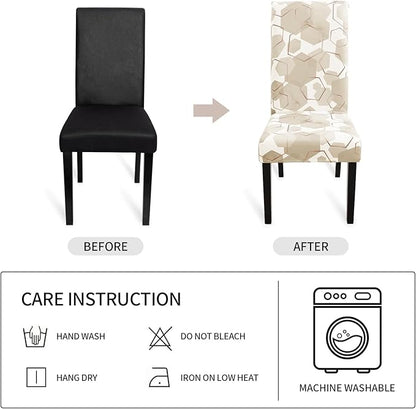 Gibelle Dining Room Chair Covers Set of 4, Soft Stretch Kitchen Chair Covers Slipcover Protector, Removable Washable Geometric Parson Chair Covers 4 Pack, Beige