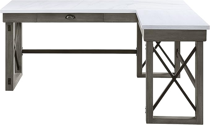 NicBex Laik-DW-00059-DX Desks, 67" W x 55" D x 30" H, White+Gray