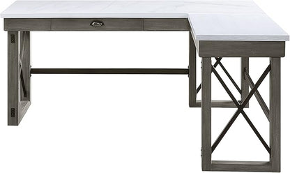 NicBex Laik-DW-00059-DX Desks, 67" W x 55" D x 30" H, White+Gray