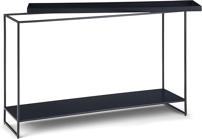 SIMPLIHOME Garner 47 inch Wide Metal Tray Top Console Sofa Entryway Table in Black, for the Living Room, Entryway and Bedroom