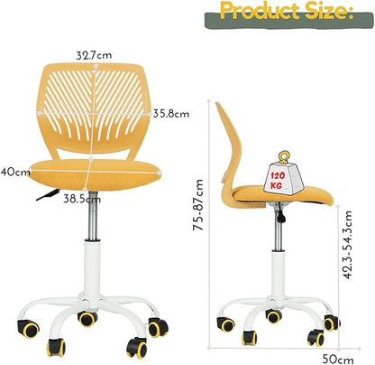 FurnitureR Writing Task Chair for Teens Boys Girls 360 Rolling Wheels Fabric Soft Pad Seat Breathable Backrest, Height Adjustable Liftup 29.5"-34.3", Lime Yellow