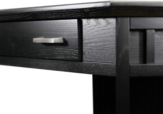 Leick Home 83430 Corner Computer/Writing Desk with Center Keyboard Drawer and Shelf, Black Oak
