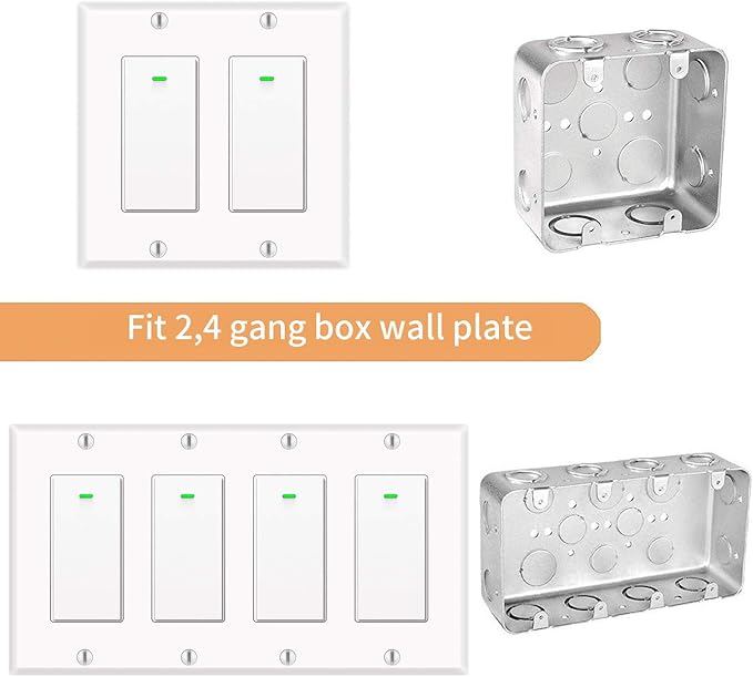 Alexa Light Switch, Double Smart WiFi Light Switches, Smart Switch 2 Gang Compatible with Alexa and Google Home, Neutral Wire Needed, with Remote Control, Timing Schedule, No hub Required (4Pack)
