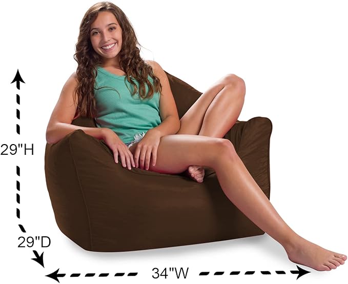 Posh Creations Structured Comfy Bean Bag Chair for Gaming, Reading, and Watching TV, Malibu Lounge, Microsuede - Chocolate