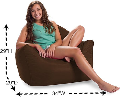 Posh Creations Structured Comfy Bean Bag Chair for Gaming, Reading, and Watching TV, Malibu Lounge, Microsuede - Chocolate