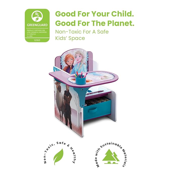 Delta Children Chair Desk with Storage Bin, Disney Frozen II Cup Holders|Arm Rest, Engineered Wood