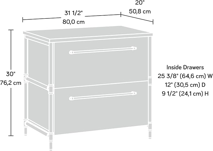 Sauder Iron City Lateral File, L: 31.50" x W: 20.00" x H: 30.00", Checked Oak Finish