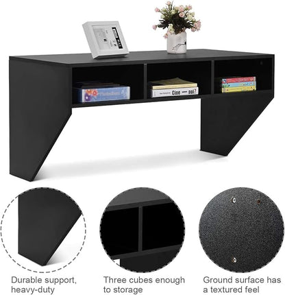 Computer Floating, Home Office Working, 42.5” Laptop Table Writing w/Storage Shelves, Modern Console Media Cabinet Wall Mounted Desk Hutch, Black