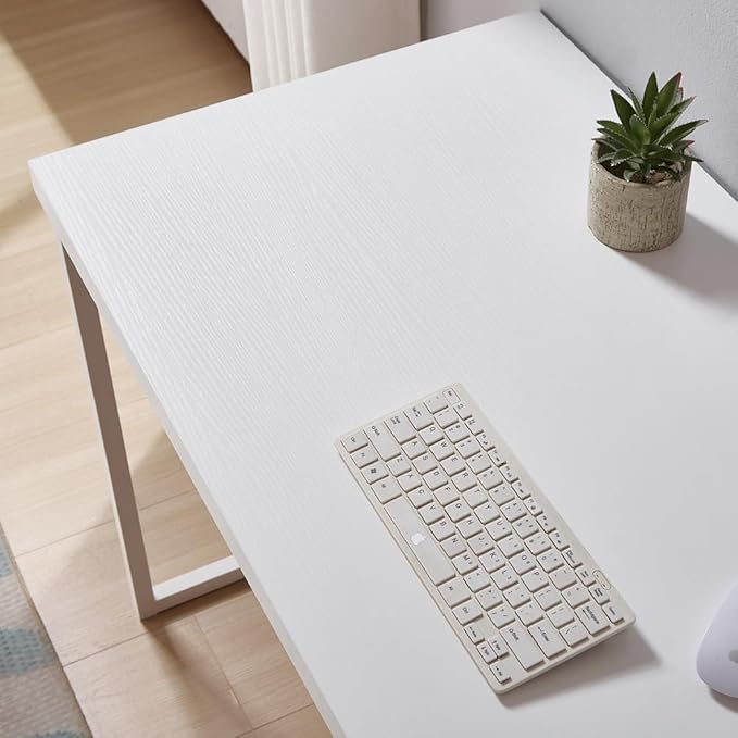 Home Office Desk, Metal and Wood Computer Desk, Modern Rustic Work Study Writing Table for Living Room Bedroom, White Oak, 55 inch