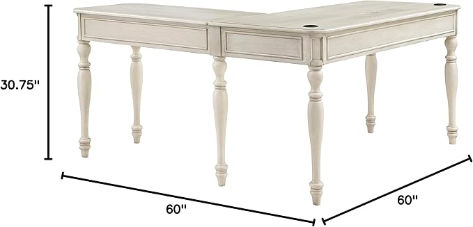 OSP Home Furnishings Country Meadows L-Shape Desk with 2 Full Drawers and Power Hub, Antique White