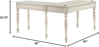 OSP Home Furnishings Country Meadows L-Shape Desk with 2 Full Drawers and Power Hub, Antique White