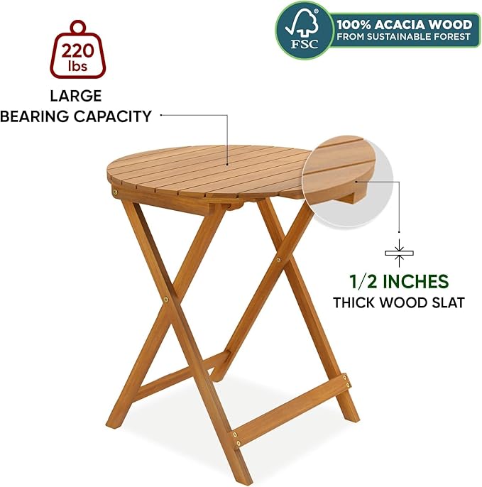 Heavy Duty 400lbs Capacity Patio Bistro Set 3 Piece Outdoor, Folding Chairs w/Cushion, Round Table-Upgrade 2024