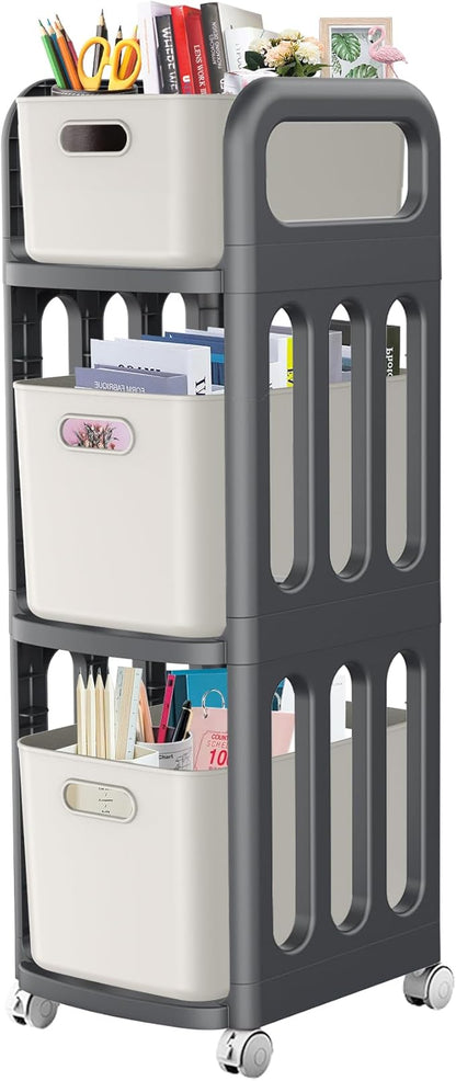 File Cabinet, Easy Assembled Mobile Filing Cabinets with Wheels, 3 Drawer Rolling Cart for Home Office Legal/Letter/A4 Size File