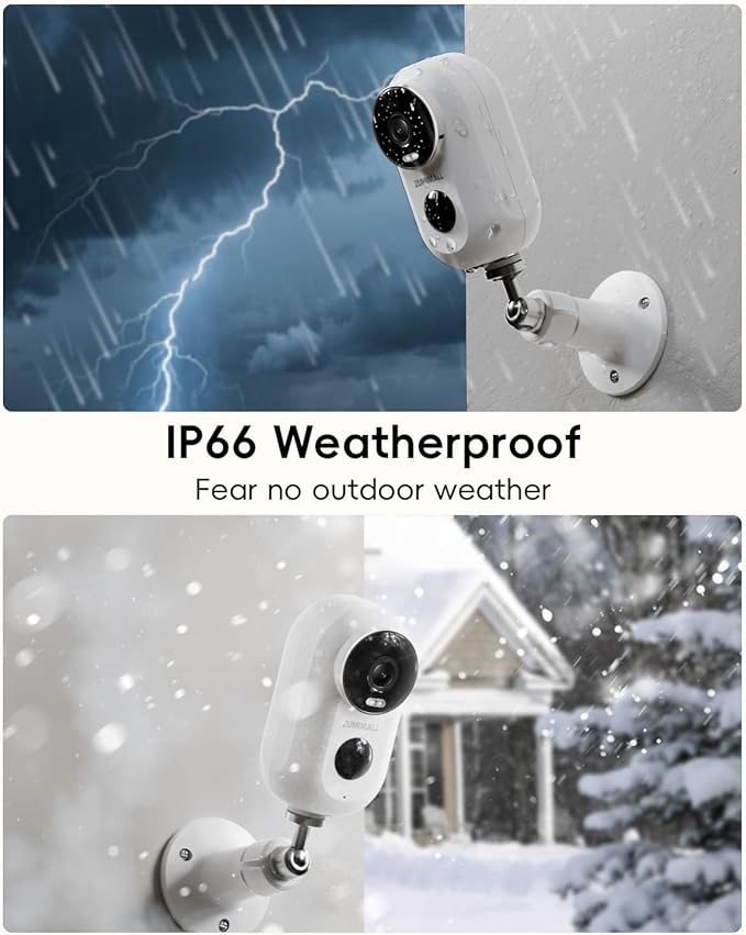 ZUMIMALL Solar Security Cameras Wireless Outdoor, 2Packs, Solar Camera Outdoor Wireless, 2.4G WiFi Battery Camera, 3MP Color Night Vision, Magnetic Mount, Siren,PIR/AI Analyse, IP66, Cloud, Alexa