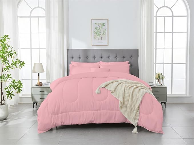 3 Piece Solid Color All Season Bedding Comforter Set Microfiber Soft Lightweight Bedding Set for Kids Teens Adults Room Decor with 1 Comforter and 2 Pillowcases Queen