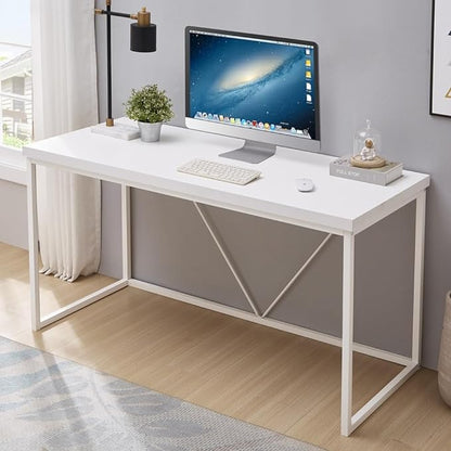 Home Office Desk, Metal and Wood Computer Desk, Modern Rustic Work Study Writing Table for Living Room Bedroom, White Oak, 55 inch