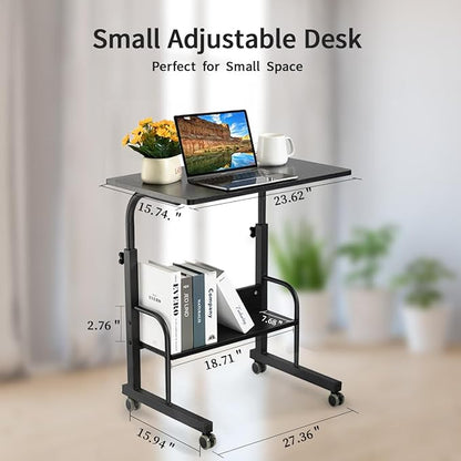 SIDUCAL Rolling Laptop Cart, Portable Laptop Desk, Computer Desk on Wheels Adjustable Height, Mobile Laptop Desk, Rolling Computer Cart, Rolling TV Cart, Small Portable Desk for Laptop, 23.6'' Black