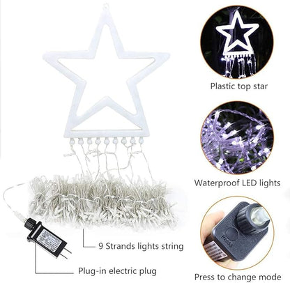 PUHONG Christmas Decoration Outdoor Star String Lights,16.4Ft Christmas Tree Toppers Lights 320 LED 8 Memory Modes with 14" Lighted Star for Halloween Christmas New Year Holiday Birthday(White)
