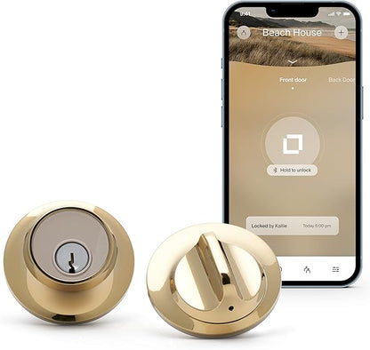 Level Lock Smart Lock - World's Smallest Smart Lock - Level App for iOS & Android - Works with Apple Home (Polished Brass)