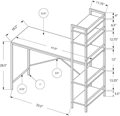 Monarch Specialties Study Workstation with 4 Bookshelves-Home & Office Computer Desk with 4 Tier, 48", Cappuccino