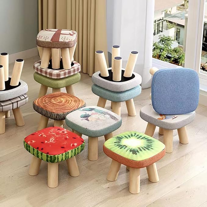 Solid Wood Stool Home Square Low Stool Cute Children's Sofa Stool Chair Fashion Cartoon Creative Small Stool for Kids and Adult, Changing Stool Solid Wood Coffee Table Stool, Bear 330lb (Kiwi)