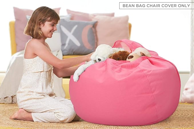 Aubliss Stuffed Animal Bean Bag Storage Chair (Solid Pink, Medium (32''))