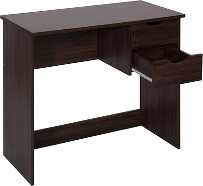 Home Office Computer Desk, 35.4" Study Writing Table, with 2 Storage Drawers, Mid Century Modern Teen Student Table for Small Spaces, Walnut