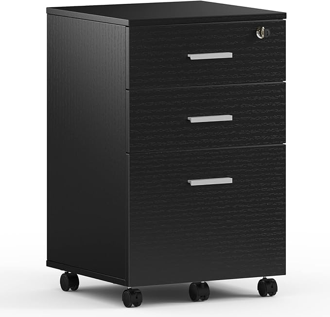Maxtown 3 Drawer File Cabinet, Wood Filing Cabinet for Home Office, File Cabinet Office Drawer with Lock, Rolling Filing Cabinet for A4/Letter Size, Oak Grain