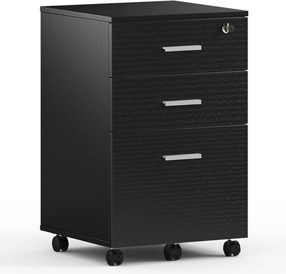 Maxtown 3 Drawer File Cabinet, Wood Filing Cabinet for Home Office, File Cabinet Office Drawer with Lock, Rolling Filing Cabinet for A4/Letter Size, Oak Grain