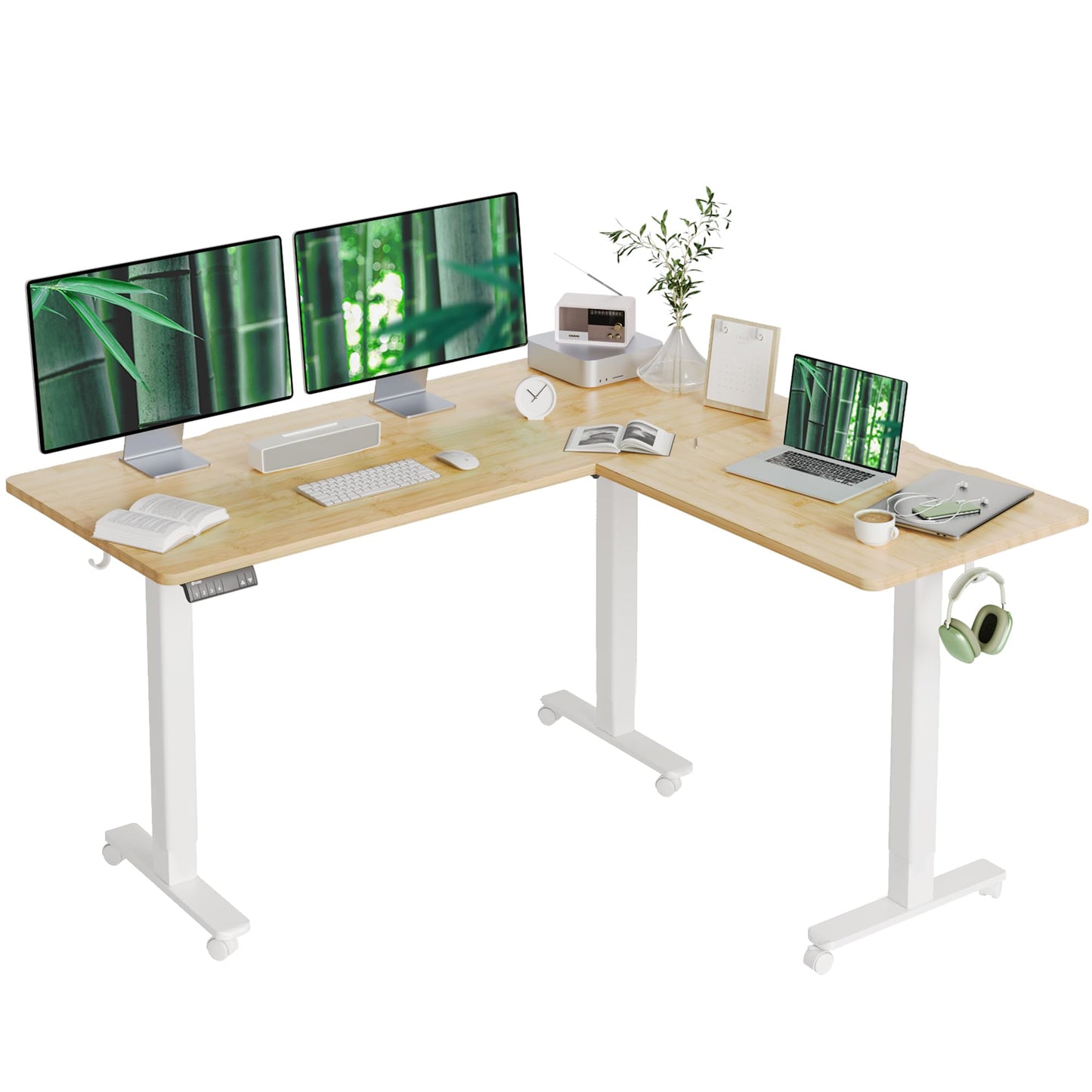 Claiks L Shaped Standing Desk Adjustable Height, Dual Motor Electric Corner Standing Desk, 63x55 inch Sit Stand up Desk with Splice Board, White