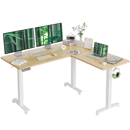 Claiks L Shaped Standing Desk Adjustable Height, Dual Motor Electric Corner Standing Desk, 63x55 inch Sit Stand up Desk with Splice Board, White