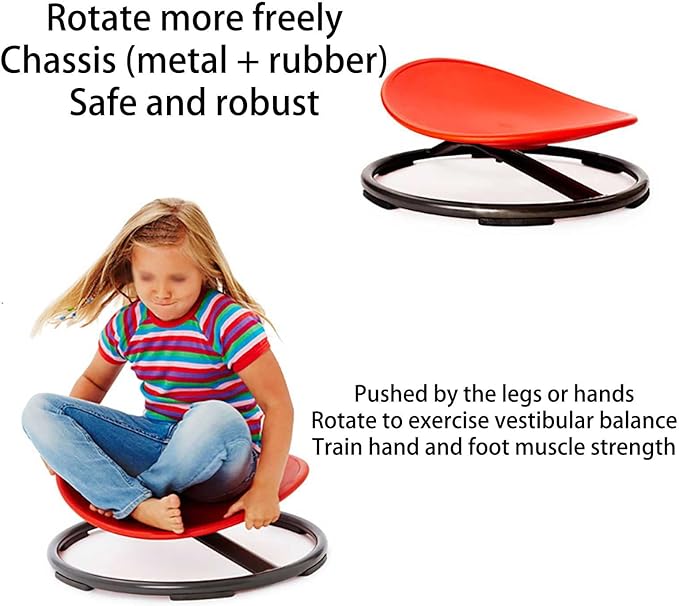 Autism Kids Swivel Chair,Spin Sensory Chair,Kids Spinning Chair,Sit Spin Training Body Coordination,Metal Base Non-Slip Small Desk Chair (Red) …