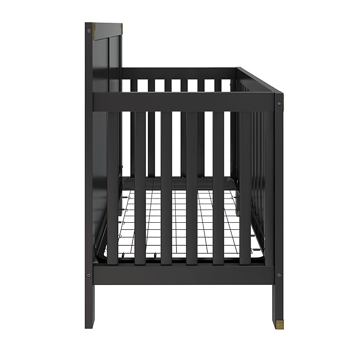 Baby Relax Miles 5-in-1 Convertible Crib, Solid Pine Wood, Black