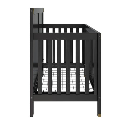 Baby Relax Miles 5-in-1 Convertible Crib, Solid Pine Wood, Black