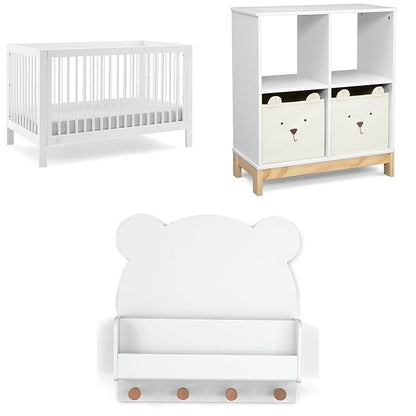Delta Children babyGap Charlie 6-in-1 Convertible Crib + Brannan Bear Bookcase with Bins + Brannan Bear Wall Shelf with 4 Hooks, Bianca White (Bundle)