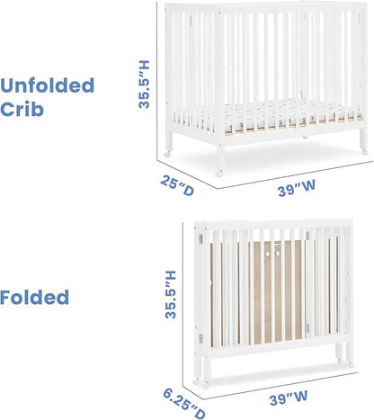Delta Children Mia Portable Folding Mini Crib with 1.5-Inch Mattress - Greenguard Gold Certified, Bianca White