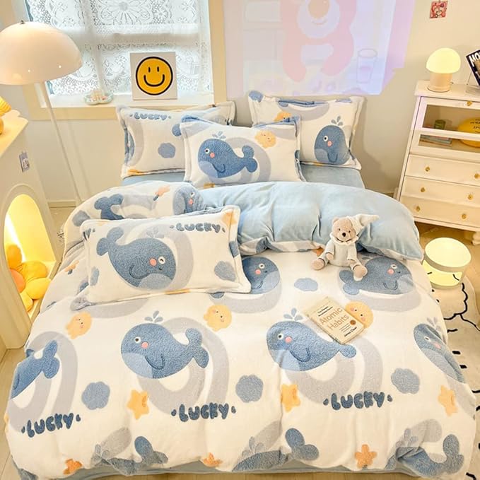 MorroMorn Twin Duvet Cover Set, Blue Whale Comforter Covers Bedding Sets, Fluffy Blanket Ultra Soft Kawaii Cute for Girls Toddler Kids Teen Women Twin/Twin XL Size