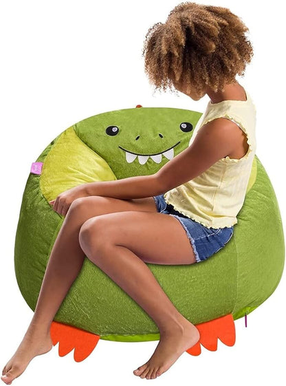 Posh Creations Cute Soft and Comfy Bean Bag Chair for Kids, Animal - Dinosaur T-rex
