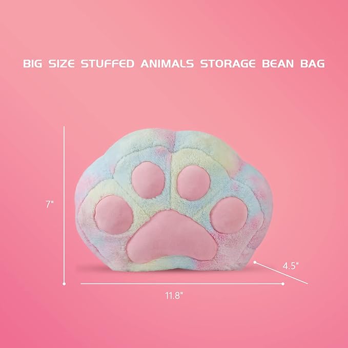Stuffed Animal Storage Bean Bag Chair Cover for Kids Tie Dye Cat's Paw Bean Bag Cushion for Girls Medium Size Toy Organizer Cover Only Without Filling