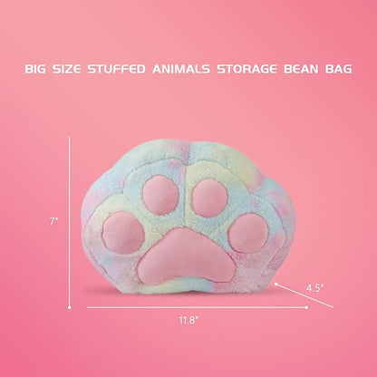 Stuffed Animal Storage Bean Bag Chair Cover for Kids Tie Dye Cat's Paw Bean Bag Cushion for Girls Medium Size Toy Organizer Cover Only Without Filling