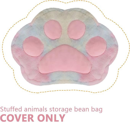 Stuffed Animal Storage Bean Bag Chair Cover for Kids Tie Dye Cat's Paw Bean Bag Cushion for Girls Large Size Toy Organizer Cover Only Without Filling