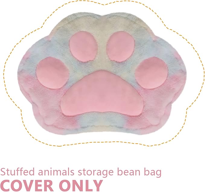 Stuffed Animal Storage Bean Bag Chair Cover for Kids Tie Dye Cat's Paw Bean Bag Cushion for Girls Medium Size Toy Organizer Cover Only Without Filling