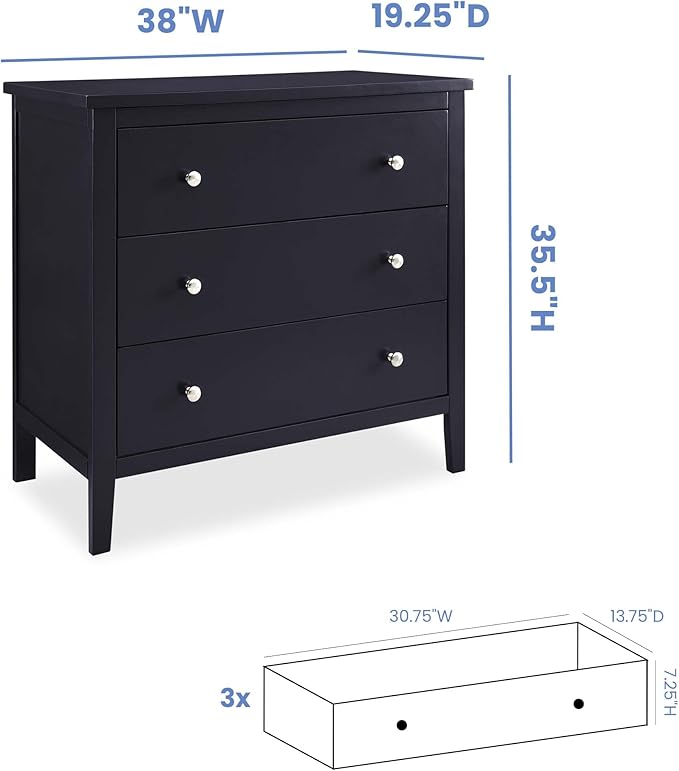 Delta Children Campbell 3 Drawer Dresser, Midnight Grey