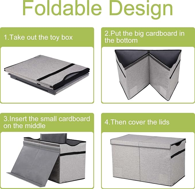 Toy Box Chest, Collapsible Sturdy Storage Bins with Lids, Extra Large Kids Toy Storage Organizer Boxes Bins Baskets for Kids, Boys, Girls, Nursery Room, Playroom, Closet (Fine Linen Gray)