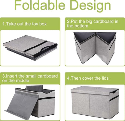 Toy Box Chest, Collapsible Sturdy Storage Bins with Lids, Extra Large Kids Toy Storage Organizer Boxes Bins Baskets for Kids, Boys, Girls, Nursery Room, Playroom, Closet (Fine Linen Gray)
