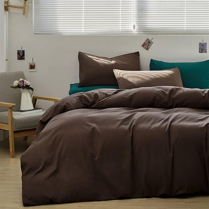 Brown 3Pcs Bedding Set (Twin) - Chestnut Brown Comforter, Solid Pattern, All Season, Cotton Surface, Lightweight, Fade-Resistant, Machine Washable