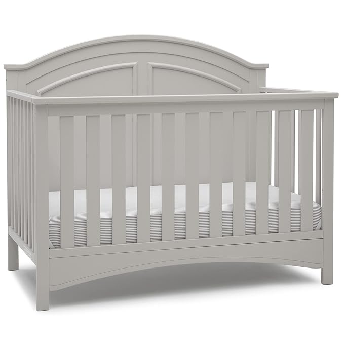 Delta Children Perry 6-in-1 Convertible Crib - Greenguard Gold Certified, Moonstruck Grey + Simmons Kids Radiant Sky Dual Sided Baby Crib Mattress and Toddler Mattress (Bundle)
