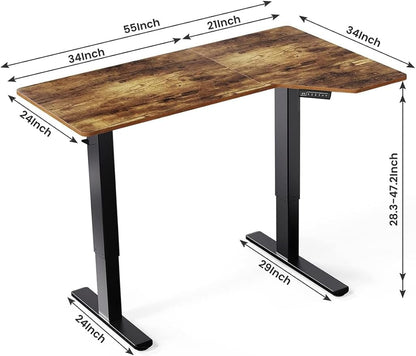 Marsail L Shaped Electric Standing Desk, 55x34 Inch Standing Desk Adjustable Height with Headphone Hook, Large Computer Desk Sit Stand Desk for Home Office Sturdy Writing Workstation, Vintage