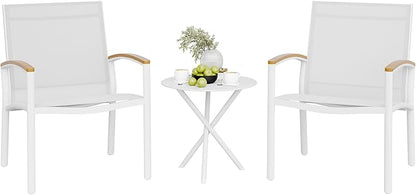 Shintenchi 3 Pieces Outdoor Patio Bistro Sets, Textilene Fabric Small Patio Furniture Set, Front Porch Chairs Conversation Set with Table for Lawn, Garden, Balcony, Poolside (White)
